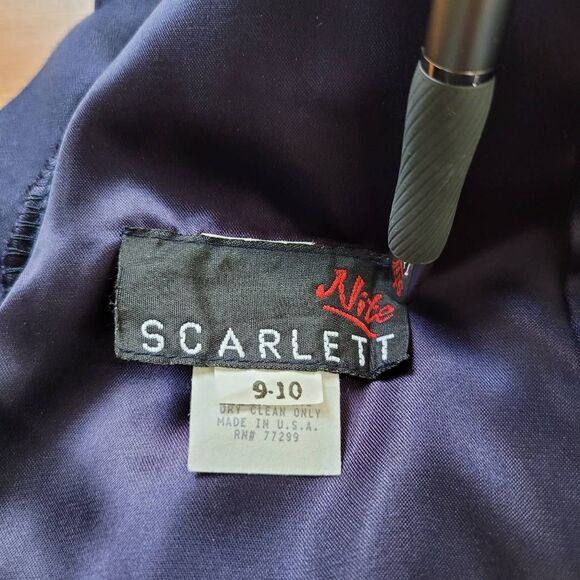 Vintage 90s Scarlett Nite size 10 navy square neck knee length sheath dress open - Picture 5 of 10